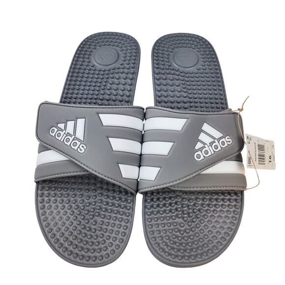 Adidas Adissage Slides Sandal Grey & White Men's 16 New Casual Pool Beach HQ4373 - Picture 2 of 8